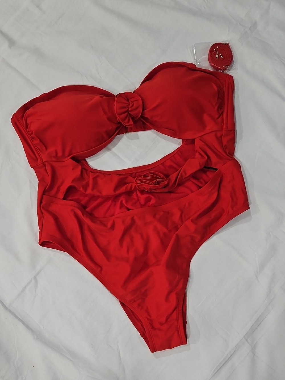 wild fable Red Bandeau One-Piece with Knot Detail